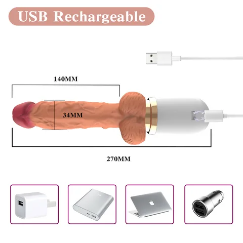 USB Rechargeable Dildo Dimension Diagram Showing 14cm Insertion Depth