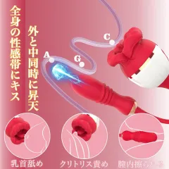 Red lip-shaped vibrator shown at an angle with the bullet shaft