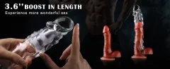 Clear vibrating penis sleeve with built-in cock ring main product view