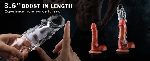 Clear vibrating penis sleeve with built-in cock ring main product view