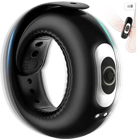 Black silicone vibrating penis ring with compact button controller
