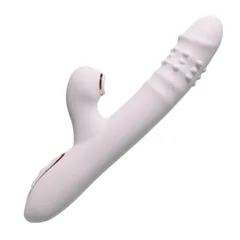 White silicone suction thrusting vibrator with rolling bead rows and air suction mouth