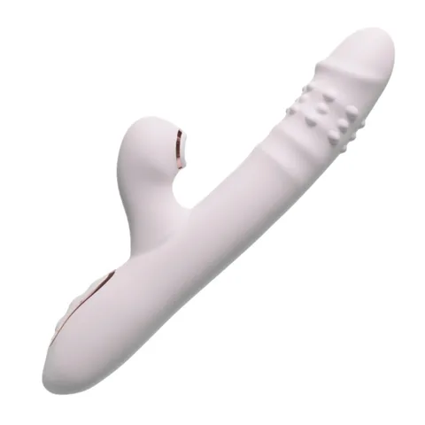 White silicone suction thrusting vibrator with rolling bead rows and air suction mouth