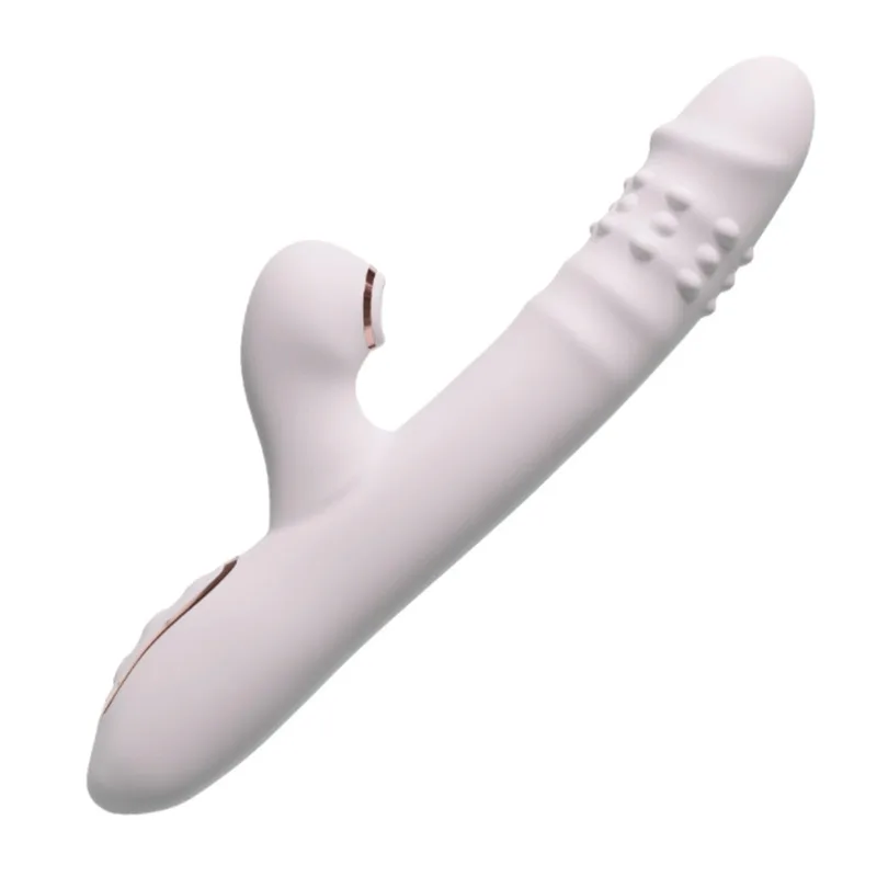 White silicone suction thrusting vibrator with rolling bead rows and air suction mouth