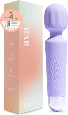 Purple wand vibrator with a broad rounded silicone head and slim handle