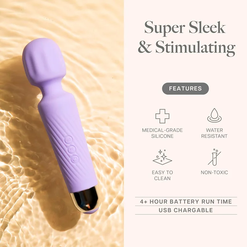 Size reference diagram of the wand vibrator showing overall length and head width