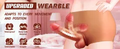 Wearable strap-on dildo designed to stay in place without a harness during play