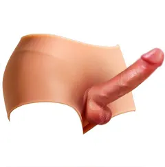 Wearable strapless strap-on dildo in skin-tone premium liquid silicone with realistic shaft