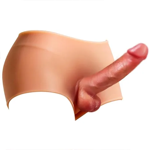 Wearable strapless strap-on dildo in skin-tone premium liquid silicone with realistic shaft