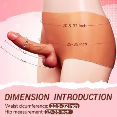 Size guide showing the wearable strap-on dildo length and insertable dimensions