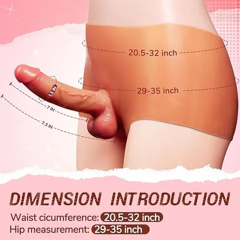 Size guide showing the wearable strap-on dildo length and insertable dimensions