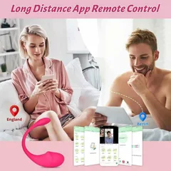 App-controlled dual-head egg vibrator in pink shown with its long-distance control app