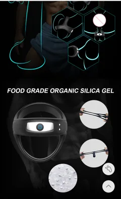 Food-grade silicone ring stretched to show give beside three wearing positions