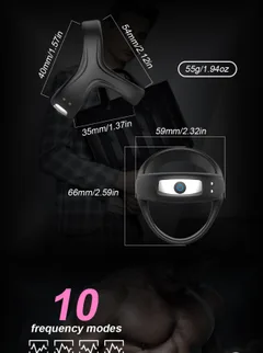 Size chart showing the arms opening and 55 gram weight of the vibrating ring