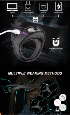 Magnetic charging contacts and wearing positions of the vibrating cock ring